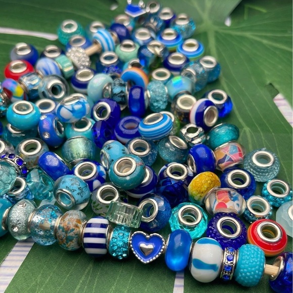 30 pc Lg Hole Pandora Style Blue Beads Bracelet Charms bundle diy jewelry making - Picture 3 of 16